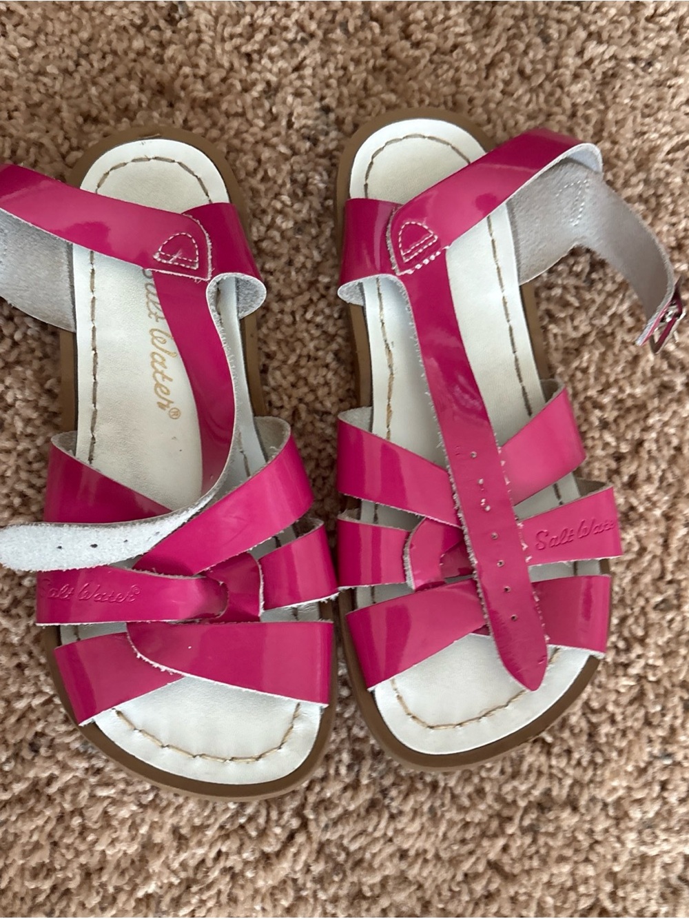 Patent Hot Pink Girls Strappy Sandals with Adjustable Ankle Buckle
